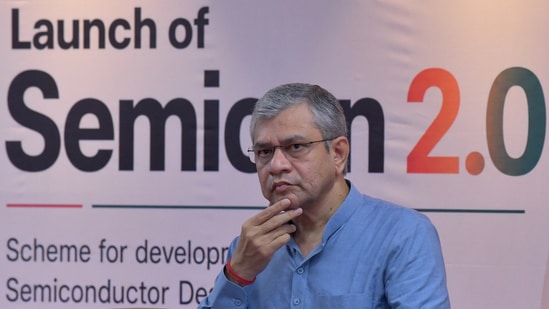 Union Minister for Electronics and Information Technology Ashwini Vaishnaw during the launch of Semicon 2.0 at Rail Bhawan, in New Delhi on Monday. (ANI)