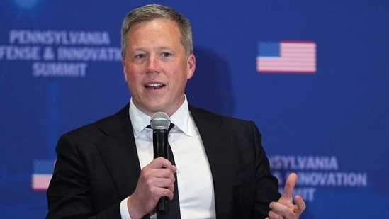 Dan Driscoll speaks at the United States Army War College in Carlisle, Pennsylvania, during the Pennsylvania Defense and Innovation Summit. (AP)