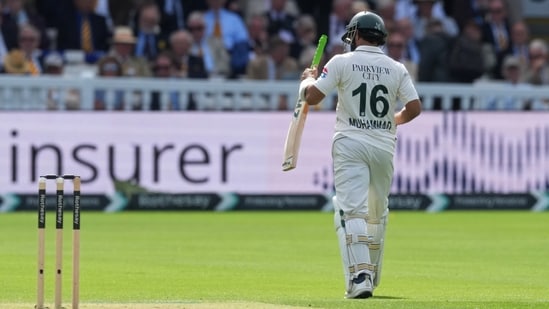 Pakistan's Mohammad Rizwan leaves the ground after losing his wicket on day two of the second cricket test match between England and Pakistan 