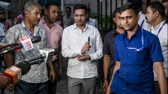 Kolkata: Trinamool Congress MP and national general secretary Abhishek Banerjee leaves the Shakespeare Sarani police station after appearing in connection with a scuffle case in Kolkata on Sept. 1. (PTI)