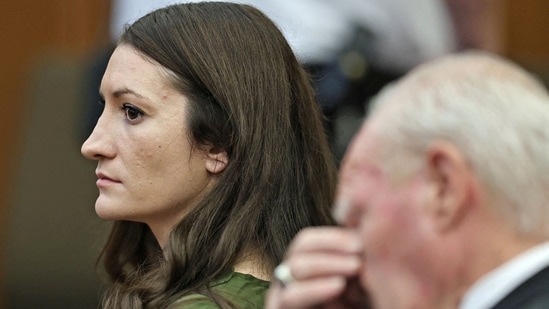 Lindsay Clancy watches jury members as Judge William Sullivan polls them Monday morning before they start their third day of deliberations. The Lindsay Clancy Jury continues deliberating for a third day in the triple murder trial of the Duxbury mother in Plymouth Superior Court in Plymouth, Massachusetts, U.S., August 31, 2026.  Greg Derr/The Patriot Ledger/Pool via REUTERS