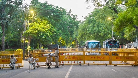 File photo: Barricades remain in place around Jantar Mantar, with public entry restricted even after the withdrawal of the Cockroach Janata Party (CJP) protest, on July 26
