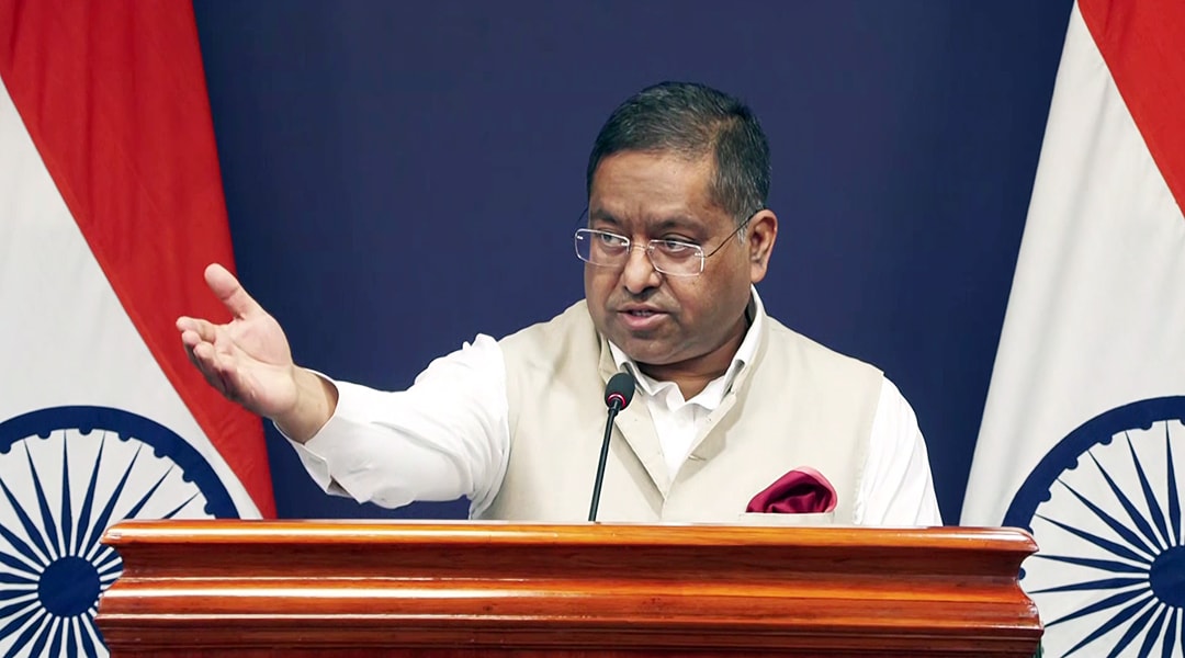 MEA Spokesperson Randhir Jaiswal addresses a press conference on the status of the Indus Water Treaty, in New Delhi on Friday. (ANI Video Grab) MEA Spokesperson Randhir Jaiswal addresses a press conference on the status of the Indus Water Treaty, in New Delhi on Friday. (ANI Video Grab)