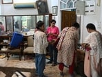 Family members of Afzal Ansari at their house in the Dalibagh area of Hazratganj. (Deepak Gupta/HT)