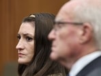 Lindsay Clancy looks at the jurors seated in the courtroom while next to her attorney Kevin Reddington, on the day the jury in the murder trial of Lindsay Clancy said to Judge Sullivan that they cannot reach a verdict, in Plymouth, Massachusetts.