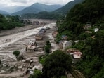 A drove view of mud covered properties following a flash flood at Trishuli in Nuwakot district, Nepal, August 26, 2026. 