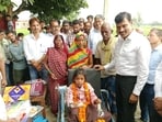 Ragini in her new tricycle with the Ballia DM (HT Photo)