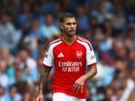 Arsenal's Bruno Guimaraes in action 