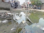 Wastewater accumulated on a road in Ward number 12 in Ludhiana on Wednesday. (Gurpreet Singh/HT)