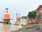 Yamuna in spate as visible from Baluaghat in Prayagraj (HT PHOTO)