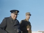 Winston Churchill with General de Gaulle during an inspection of French troops at Marrakesh in Morocco, January 1944