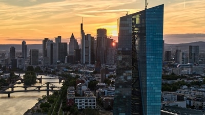The sun has set behind the buildings of the banking district and the European Central Bank, right, in Frankfurt, Germany, Tuesday, Sept. 1, 2026. (AP Photo/Michael Probst) The sun has set behind the buildings of the banking district and the European Central Bank, right, in Frankfurt, Germany, Tuesday, Sept. 1, 2026. (AP Photo/Michael Probst)