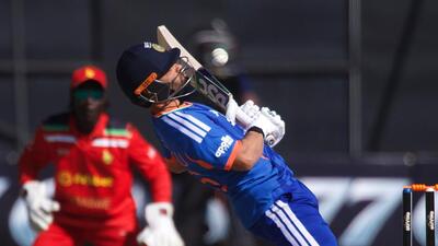 India's batsman Rinku Singh, right, avoids a high ball as Zimbabwe's wicketkeeper Tadiwanashe Marumani watches on during the third T20 cricket match between Zimbabwe and India in Harare, Zimbabwe, Sunday, July 26, 2026.AP/PTI(AP07_26_2026_000392B) (AP) India's batsman Rinku Singh, right, avoids a high ball as Zimbabwe's wicketkeeper Tadiwanashe Marumani watches on during the third T20 cricket match between Zimbabwe and India in Harare, Zimbabwe, Sunday, July 26, 2026.AP/PTI(AP07_26_2026_000392B) (AP)