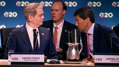 Treasury Secretary Scott Bessent with Federal Reserve Chairman Kevin Warsh at the G-20 meeting in Asheville, N.C., on Tuesday.