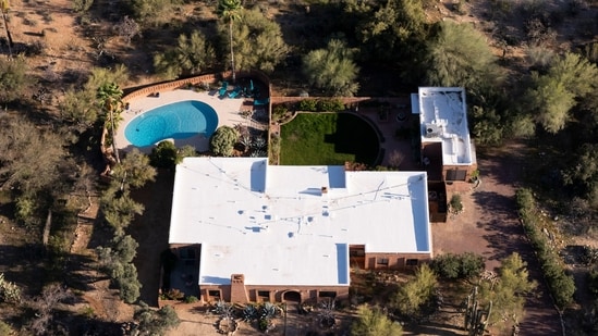 An aerial view of the home of Nancy Guthrie, the missing mother of "Today" show host Savannah Guthrie, in Tucson, Arizona. (AP Photo)