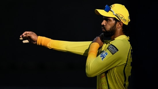 Ruturaj Gaikwad gestures during the IPL 2026 match between CSK and LSG.(AFP)