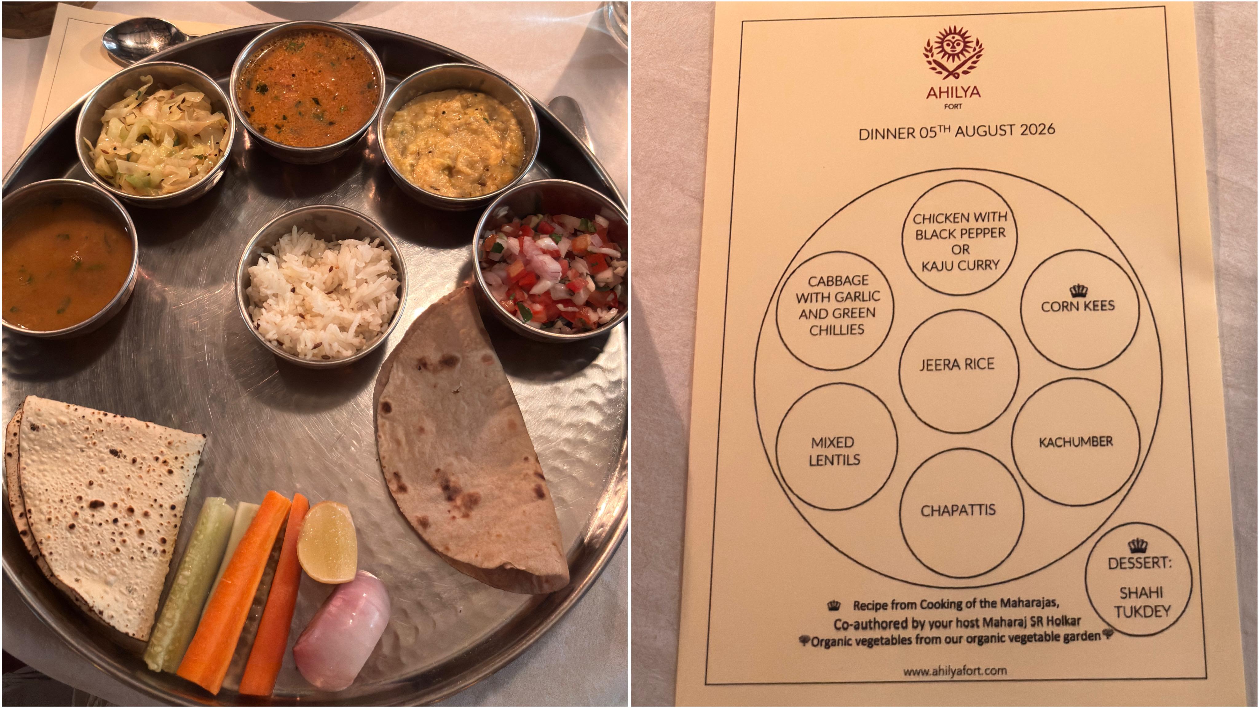 Meals at Ahilya Fort come with a distinctly royal touch. (Akanksha Agnihotri) Meals at Ahilya Fort come with a distinctly royal touch. (Akanksha Agnihotri)