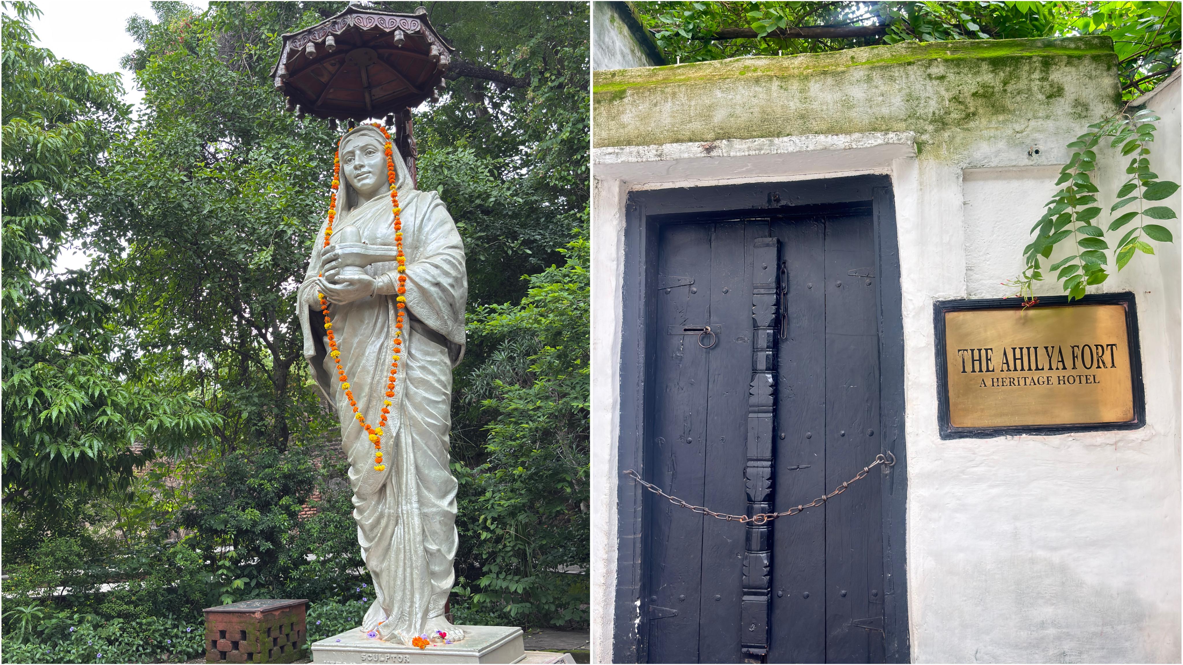 As you enter, a grand statue of Rani Ahilyabai Holkar immediately catches your eye. (Akanksha Agnihotri) As you enter, a grand statue of Rani Ahilyabai Holkar immediately catches your eye. (Akanksha Agnihotri)