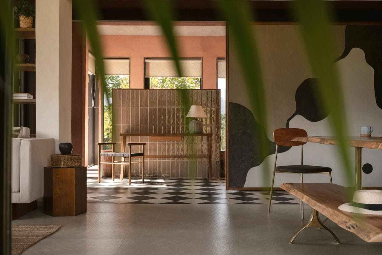 Its interiors embrace earthy Indian tones and tropical minimalism. Its interiors embrace earthy Indian tones and tropical minimalism.