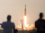 A SpaceX Falcon Heavy rocket carrying the Nancy Grace Roman space telescoe lifts off from Launch Complex 39A at the Kennedy Space Center in Florida on Augst 30, 2026. NASA launched its new flagship space telescope on Sunday, embarking on a multi-year mission to create an unprecedented map of the cosmos and shed light on some of the biggest mysteries in physics. 