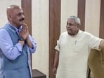 Air Marshal (retired) Jeetendra Mishra, the Shri Ram Janmabhoomi Teerth Kshetra Trust’s chief executive officer, at a meeting with members and office bearers, in Ayodhya on Thursday. (PTI VIDEO GRAB)