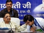 Bahujan Samaj Party chief Mayawati with her nephew Akash Anand 