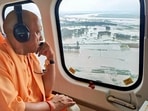 Chief minister Yogi Adityanath conducted an aerial survey of the flood-hit Sadar, Kaimganj and Amritpur tehsils. (ANI)