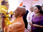 Chief minister Yogi Adityanath during an event in Mathura on the eve of Janmashtami. (HT)