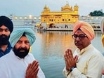 During his visit, Poonia paid obeisance at the Durgiana Temple, Golden Temple and Central Valmiki Tirath. (HT PHOTO)