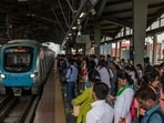 Mumbai,India 8-14-2018 Mumbai's reliance metro rail has eased traffic congestion on Andheri Kurla road. More and more people are travelling by metro in the city (Shutterstock)