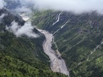 Bhange Jharna and other waterfalls are seen cascading into the Trishuli river in the aftermath of the recent flash floods, at Grang, in Rasuwa district, Nepal, Sept. 2, 2026. 