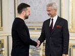 Ukraine's President Volodymyr Zelenskiy shake hands with external affairs minister S Jaishankar amid Russia's attack on Ukraine, in Kyiv (via REUTERS)