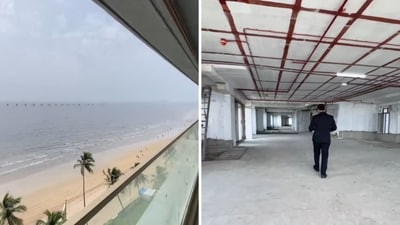 A man showing a ₹80 crore beachfront apartment in Mumbai. (Instagram/@firoz_realty) A man showing a ₹80 crore beachfront apartment in Mumbai. (Instagram/@firoz_realty)