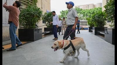 During the search of the premises on Thursday. (Parveen Kumar/HT) During the search of the premises on Thursday. (Parveen Kumar/HT)