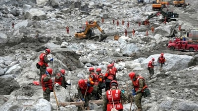 File image: Rescue workers conduct search and rescue operations at the core disaster-hit area at Gyirong Port in Tibet (via REUTERS)