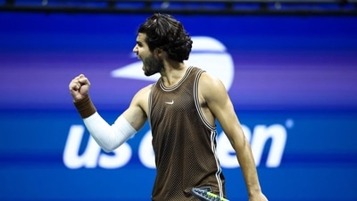 Spain's Carlos Alcaraz reacts after a point during the men's singles second round tennis match against Portugal's Jaime Faria on day four of the US Open (AFP) Spain's Carlos Alcaraz reacts after a point during the men's singles second round tennis match against Portugal's Jaime Faria on day four of the US Open (AFP)