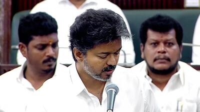 Tamil Nadu CM C Joseph Vijay unveils plans for an Olympic-standard sports city and a new Secretariat complex in Chennai. (TN Assembly/ANI Video Grab) Tamil Nadu CM C Joseph Vijay unveils plans for an Olympic-standard sports city and a new Secretariat complex in Chennai. (TN Assembly/ANI Video Grab)