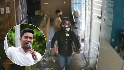Abhishek Banerjee claimed his office was vandalised. (ANI/TMC sourced) Abhishek Banerjee claimed his office was vandalised. (ANI/TMC sourced)