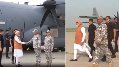Screengrab from a clip of Prime Minister Narendra Modi visiting Adampur Air Base in Punjab in May last year. (X/@AshwiniVaishnaw)