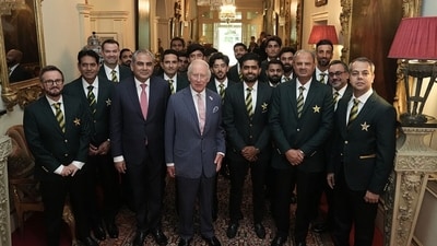 King Charles III meets members of the Pakistan national cricket team during an audience with the team at Clarence House. (AFP)