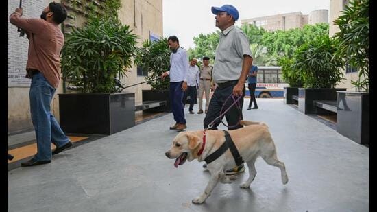 During the search of the premises on Thursday. (Parveen Kumar/HT)