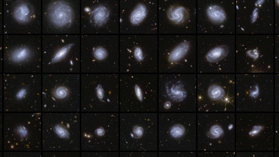 This handout image obtained and released on March 18, 2025 by the ESA/Euclid/Euclid Consortium/NASA shows space telescope Euclid�s new image of examples of galaxies in different shapes, during Euclid first observations of the Deep Field areas. On March 19, 2025, the European space telescope Euclid, a veritable �detective of the dark universe� aided by AI and humans, delivered the first data from a mission designed to help unravel the mystery of dark matter and dark energy.