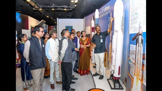 The Jharkhand delegation at Thumba Rocket Launching Station on Thursday (HT PHOTO)