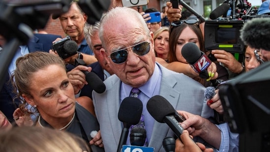Lindsay Clancy'ss defense attorney Kevin Reddington is surrounded by reporters while leaving the Plymouth Superior Court during the jury deliberation phase of Lindsay Clancy's murder trial in Plymouth, Massachusetts, on September 2, 2026. (Photo by JOSEPH PREZIOSO / AFP) (AFP)