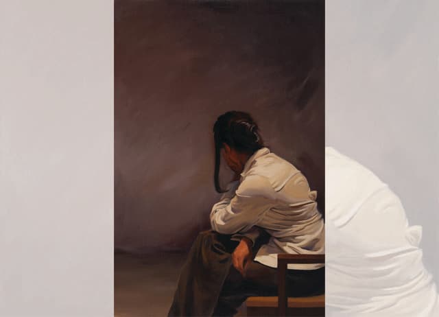 Bang’s She Turned Away deliberately denies us the conventional entry point – the face or the expression. (PHOTO COURTESY: PRISTINE CONTEMPORARY) Bang’s She Turned Away deliberately denies us the conventional entry point – the face or the expression. (PHOTO COURTESY: PRISTINE CONTEMPORARY)