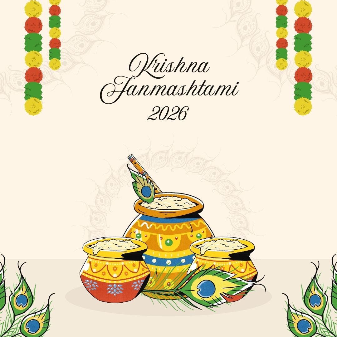 "Let the celebrations begin with devotion, music, bhog and the divine name of Krishna. Happy Janmashtami!" (Canva)