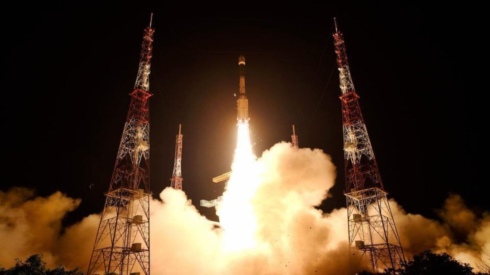 ISRO's earth observation satellite EOS-03 on-board GSLV-F10 blasts off from Sriharikota on Thursday. (PTI) ISRO's earth observation satellite EOS-03 on-board GSLV-F10 blasts off from Sriharikota on Thursday. (PTI)