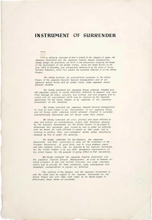 Instrument of Surrender, Japan 1945. (National Archives)