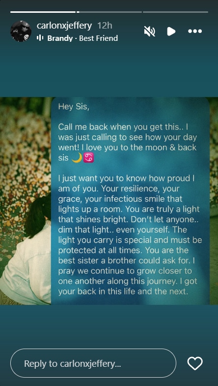 Carlon Jeffery's message to Carla. (Instagram/carlonxjeffery)