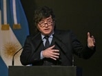 (FILES) Argentina's President Javier Milei delivers a speech during the Americas Society/Council of the Americas "Political and Economic Perspectives" conference in Buenos Aires on August 20, 2026. Milei said on September 3, 2026, that the "winds of change" favored Argentina's claim to the Falkland Islands, pointing to Washington's readiness to review it neutrality on his country's dispute with Britain. (Photo by Juan MABROMATA / AFP)